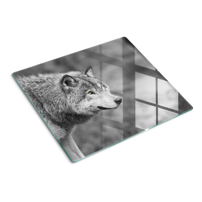 Tabla para cortar Lobo en blanco y negro