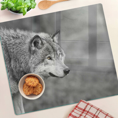 Tabla para cortar Lobo en blanco y negro
