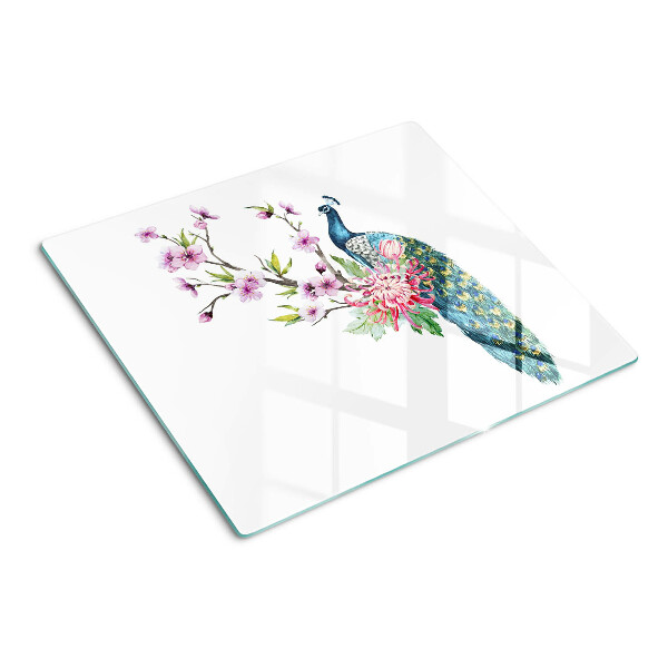 Tabla para cortar Pavo real con flores