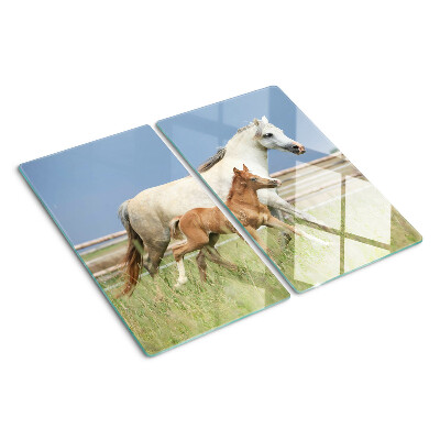 Tabla para cortar Un caballo con un potro en un prado.