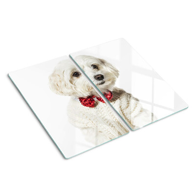 Tabla de cortar de cristal Perro con un suéter con un lazo
