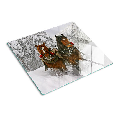 Tabla de cortar de cristal Caballos de tiro en la nieve