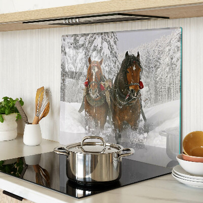 Tabla de cortar de cristal Caballos de tiro en la nieve