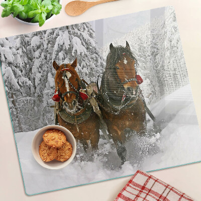 Tabla de cortar de cristal Caballos de tiro en la nieve