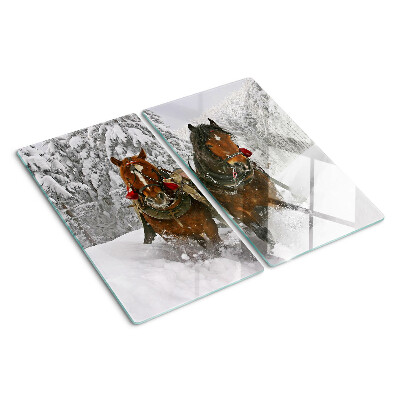 Tabla de cortar de cristal Caballos de tiro en la nieve