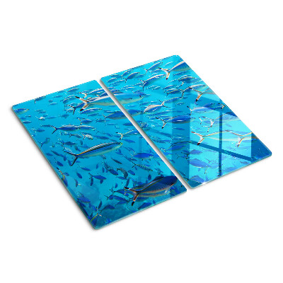 Tabla de cortar de cristal Un banco de peces en agua clara