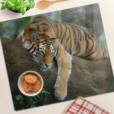 Tabla de cortar de cristal Tigre en el tronco de un árbol