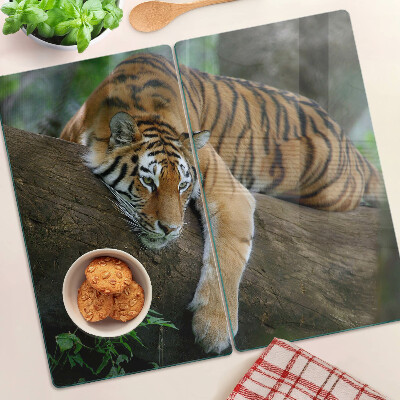 Tabla de cortar de cristal Tigre en el tronco de un árbol