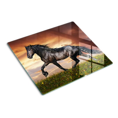 Tabla para cortar Un caballo con el sol poniente como telón de fondo