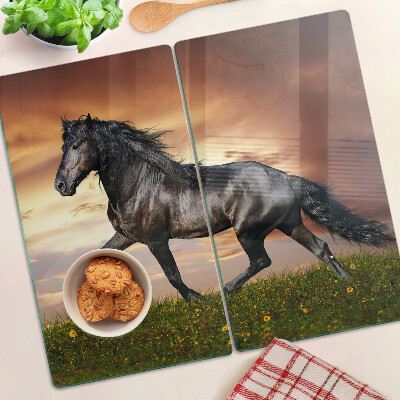 Tabla para cortar Un caballo con el sol poniente como telón de fondo
