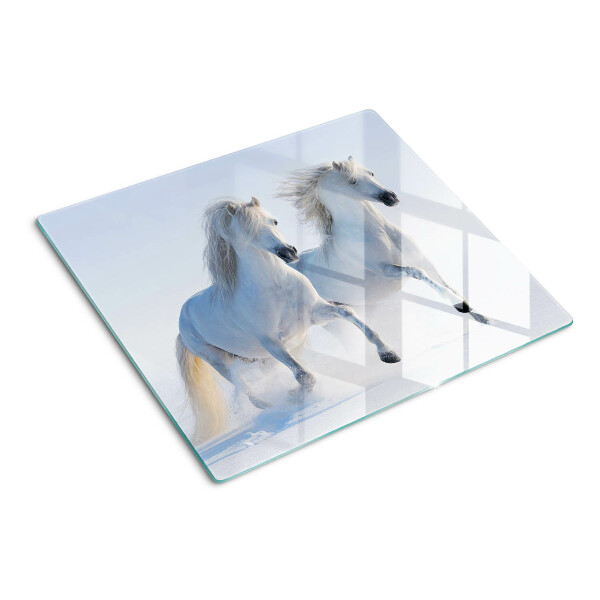 Tabla de cortar de cristal Dos caballos blancos galopando locamente