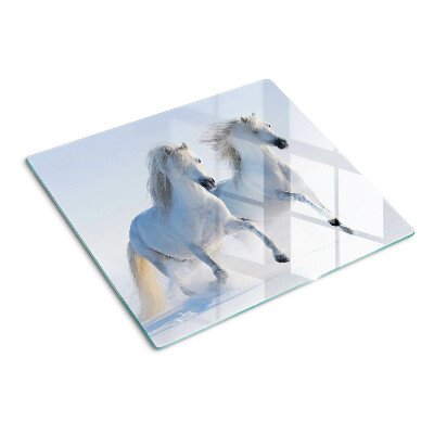 Tabla de cortar de cristal Dos caballos blancos galopando locamente