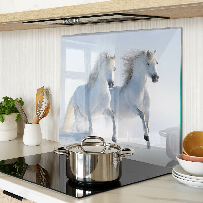 Tabla de cortar de cristal Dos caballos blancos galopando locamente