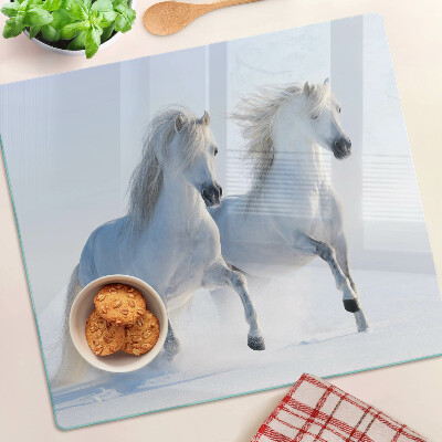 Tabla de cortar de cristal Dos caballos blancos galopando locamente
