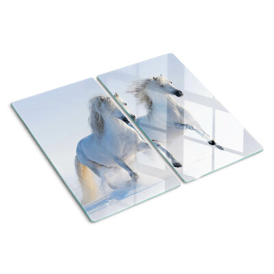Tabla de cortar de cristal Dos caballos blancos galopando locamente