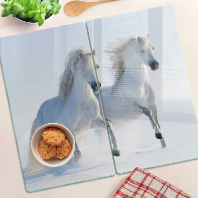 Tabla de cortar de cristal Dos caballos blancos galopando locamente