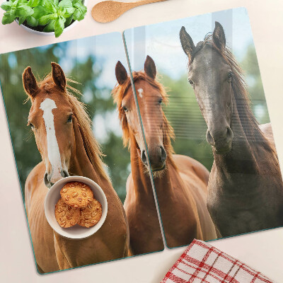 Tabla de cortar de cristal Caballos en la naturaleza
