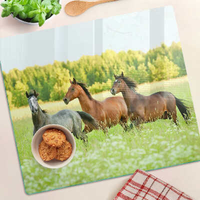 Tabla de cortar de cristal Un encuentro de caballos en el campo.