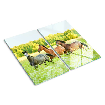 Tabla de cortar de cristal Un encuentro de caballos en el campo.