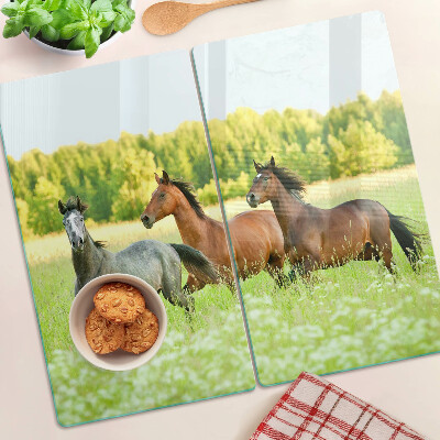 Tabla de cortar de cristal Un encuentro de caballos en el campo.