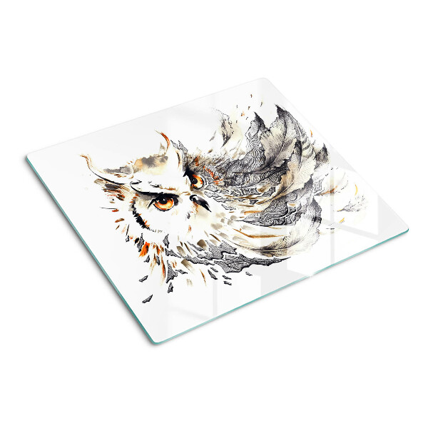 Tabla de cortar de cristal Búho con plumas