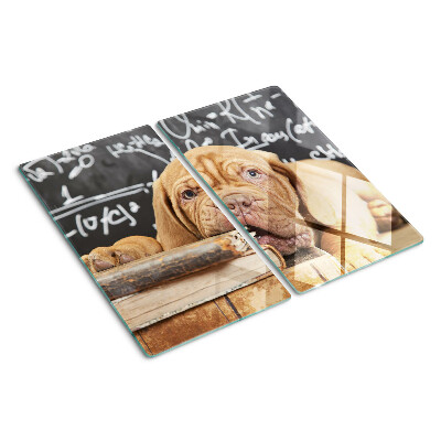 Tabla para cortar Perro con libros y una pizarra.