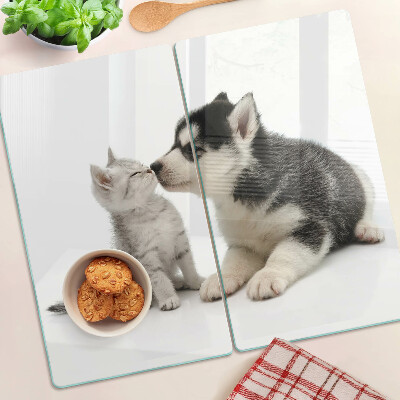 Tabla para cortar Gatito y cachorro en amistad