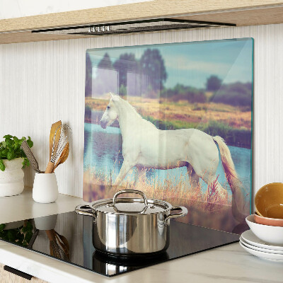 Tabla de cortar de cristal Caballo blanco junto al agua