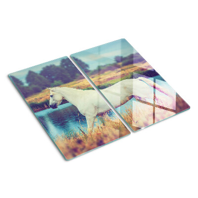 Tabla de cortar de cristal Caballo blanco junto al agua