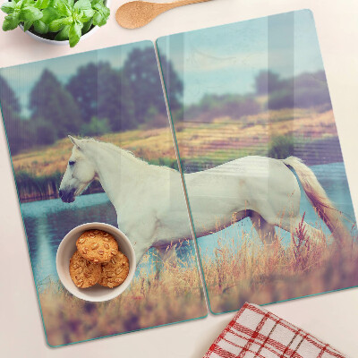 Tabla de cortar de cristal Caballo blanco junto al agua