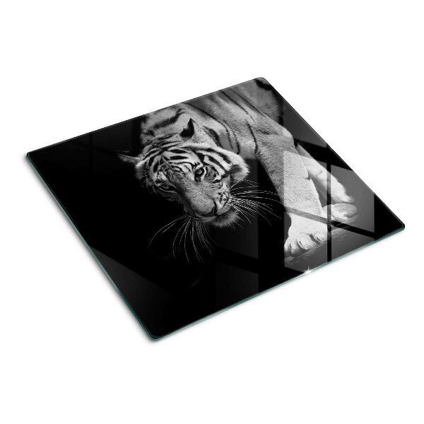 Tabla de cortar de cristal Tigre en blanco y negro