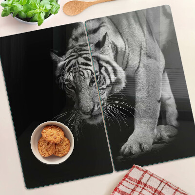 Tabla de cortar de cristal Tigre en blanco y negro