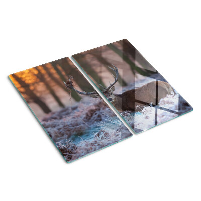 Tabla de cortar de cristal Ciervos en el bosque de invierno