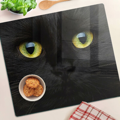 Tabla de cortar de cristal Gato negro con ojos verdes