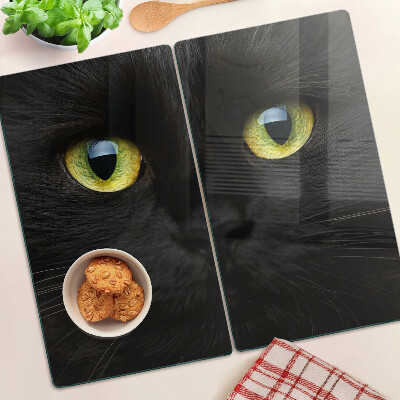 Tabla de cortar de cristal Gato negro con ojos verdes