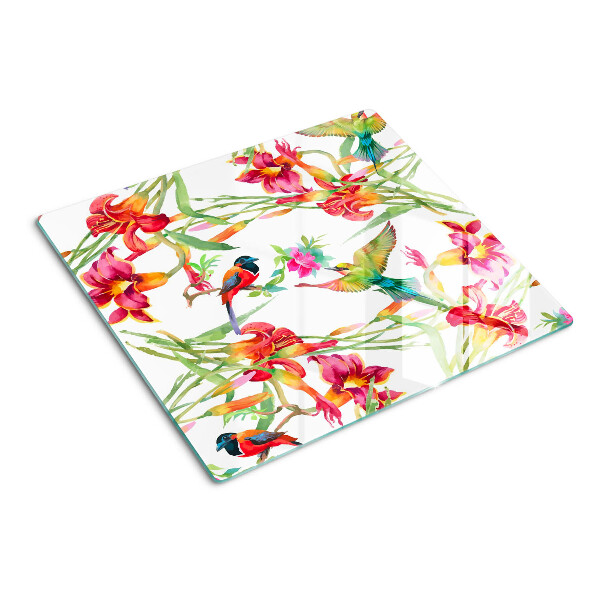 Tabla de cortar de cristal Flores y aves exóticas