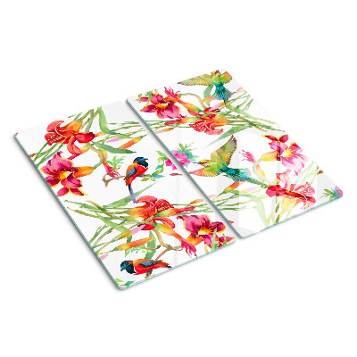 Tabla de cortar de cristal Flores y aves exóticas