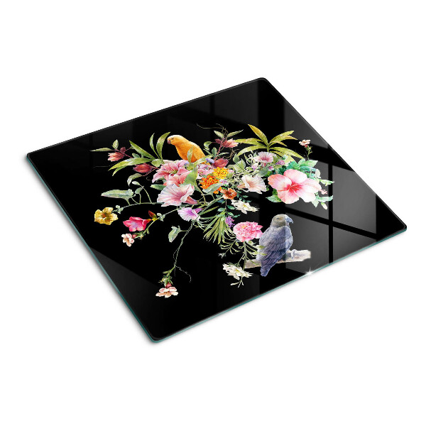 Tabla de cortar de cristal Flores y pájaros