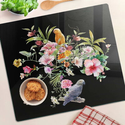 Tabla de cortar de cristal Flores y pájaros