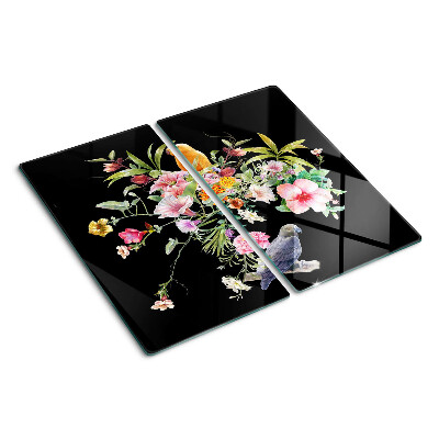 Tabla de cortar de cristal Flores y pájaros