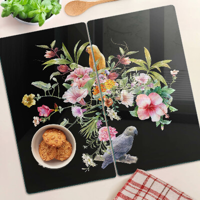 Tabla de cortar de cristal Flores y pájaros