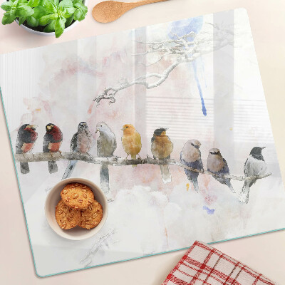 Tabla de cortar de cristal Pájaros en una rama