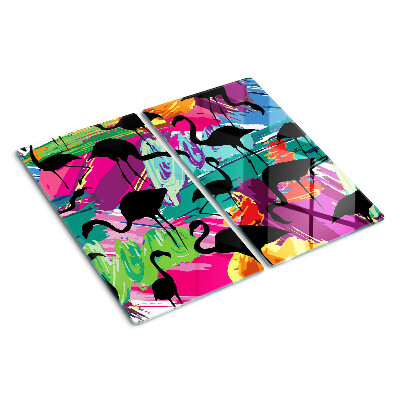 Tabla de cortar de cristal Flamencos sobre un fondo colorido
