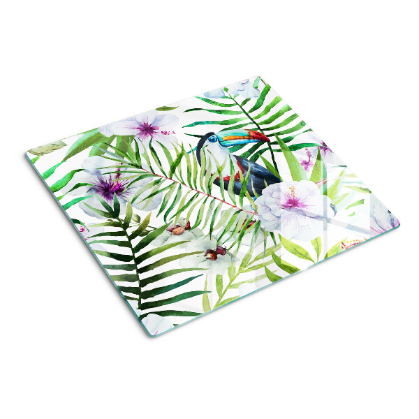 Tabla para cortar Motivo tropical con pájaros y plantas.