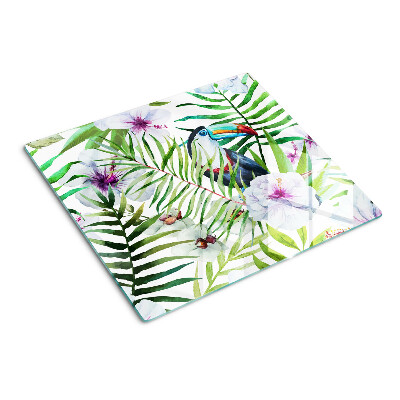 Tabla para cortar Motivo tropical con pájaros y plantas.