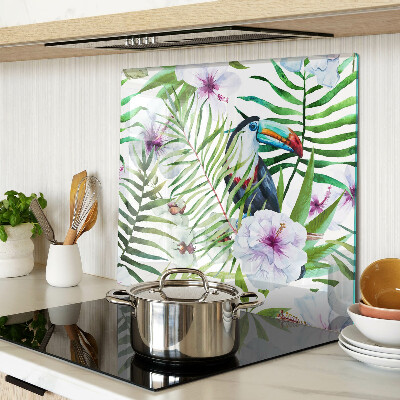 Tabla para cortar Motivo tropical con pájaros y plantas.