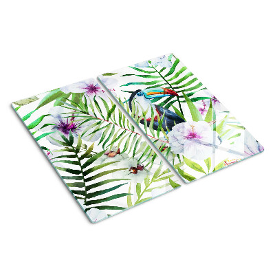 Tabla para cortar Motivo tropical con pájaros y plantas.