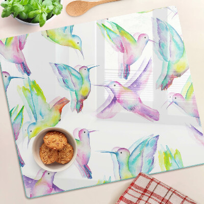 Tabla de cortar de cristal Colibríes en estilo acuarela