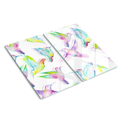 Tabla de cortar de cristal Colibríes en estilo acuarela