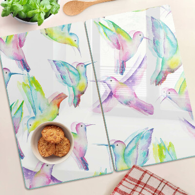 Tabla de cortar de cristal Colibríes en estilo acuarela